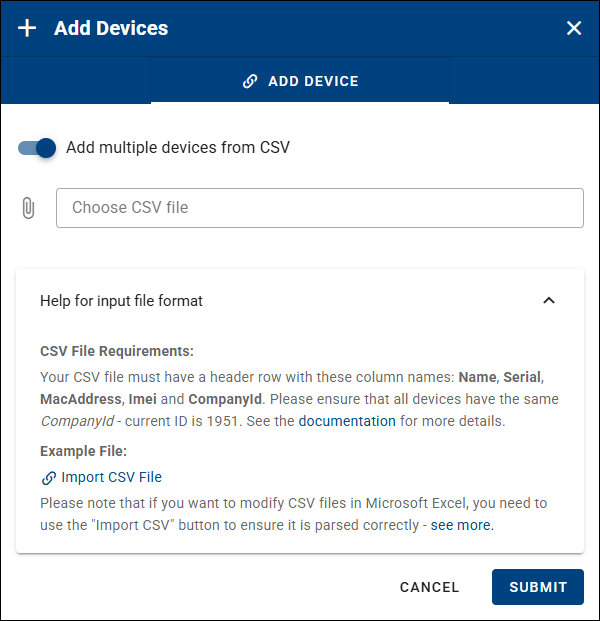Multiple devices from CSV