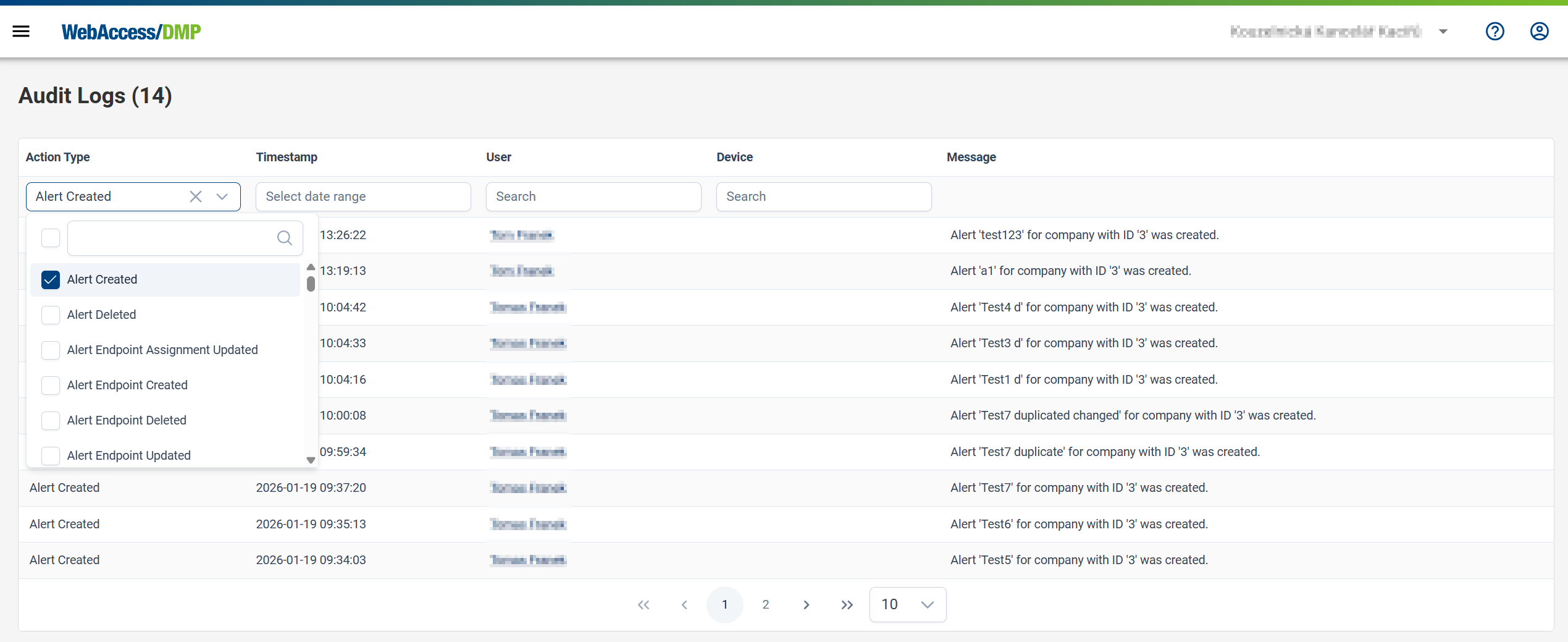 Filtering by Action Type