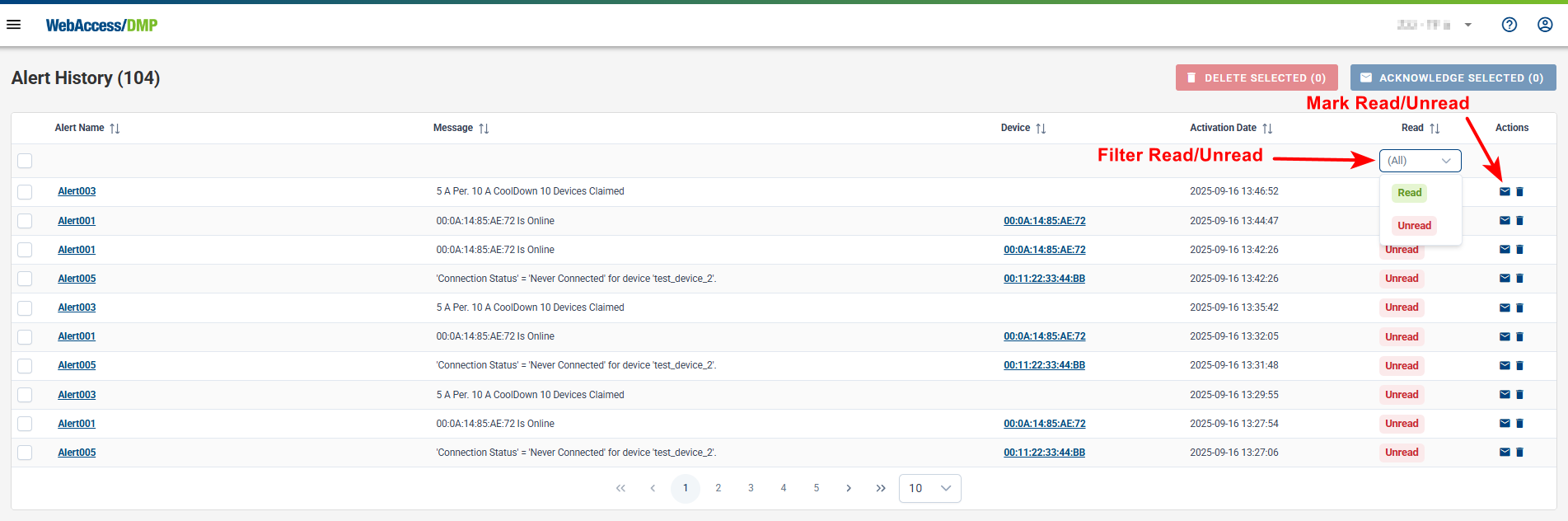 Alerts History Alerts history