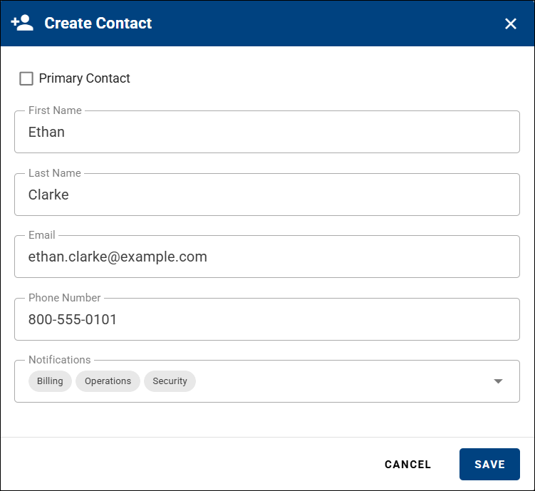 Primary Contact Add