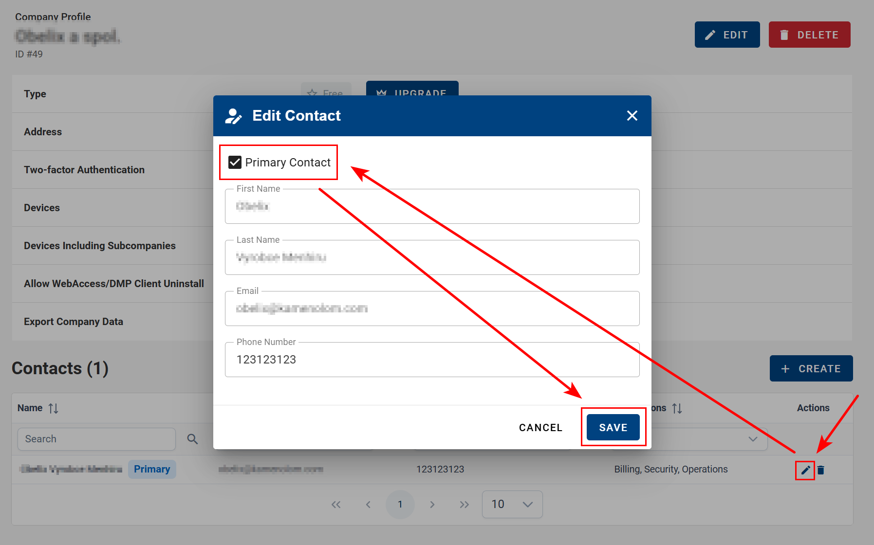 Primary Contact Change