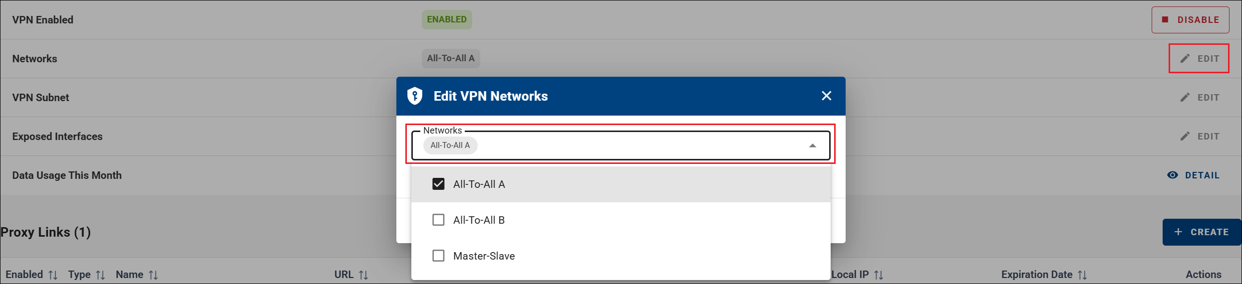 Networks option