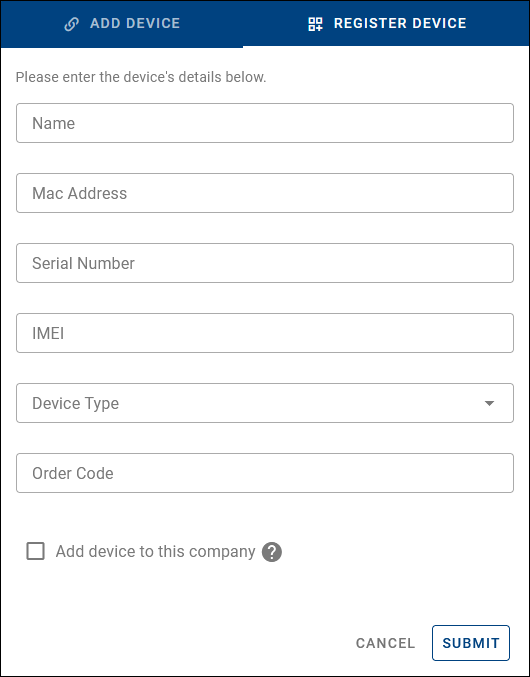 Register device form