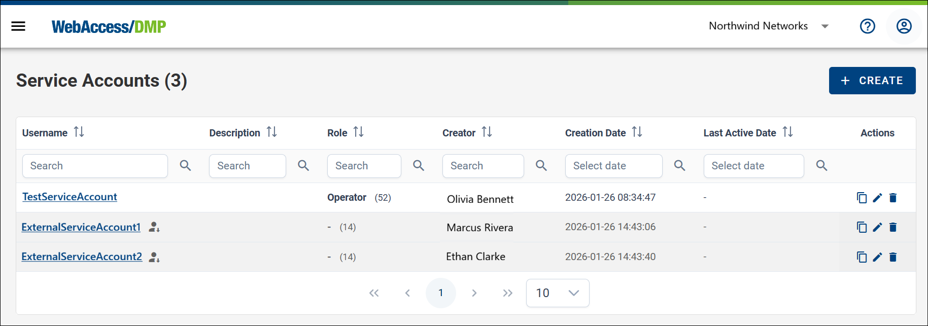 Service Account Menu