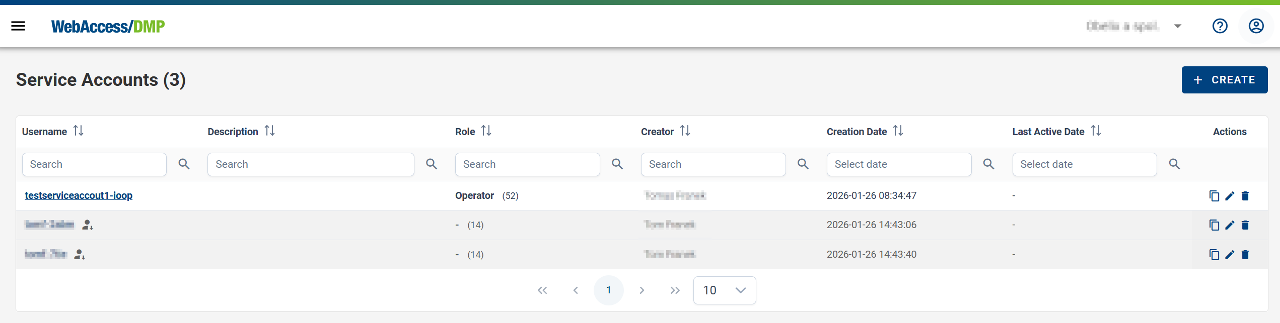 Service Account Menu